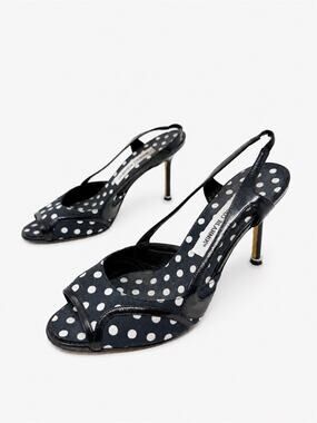 Manolo Blahnik Polka Dot Slingback Heels Vintage Womens Size EU 38.5